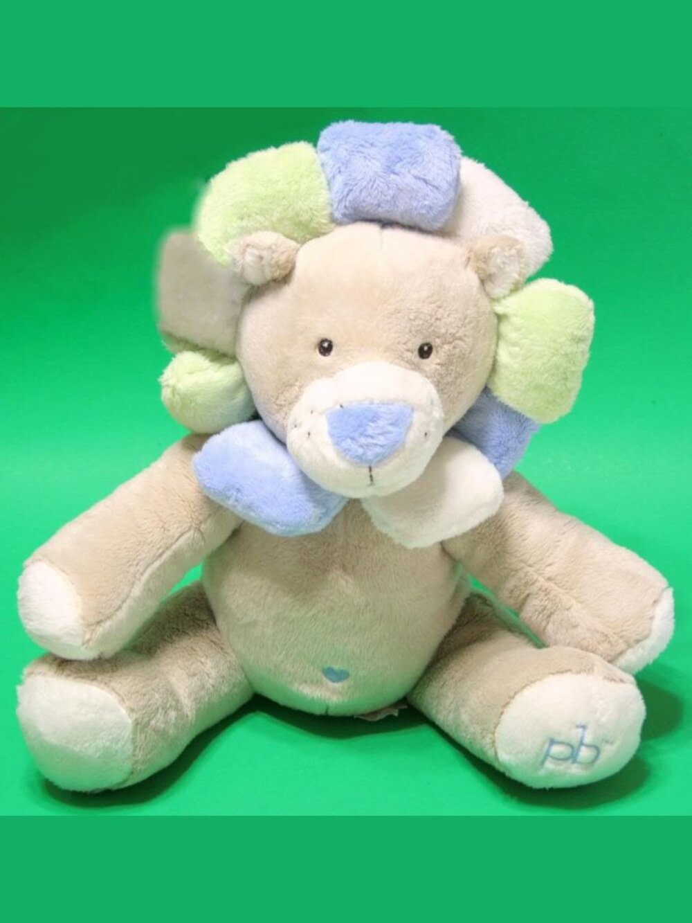 EUC PB PICCOLO BAMBINO Plush Baby Lion Pastel Tan Blue Green White Cute
